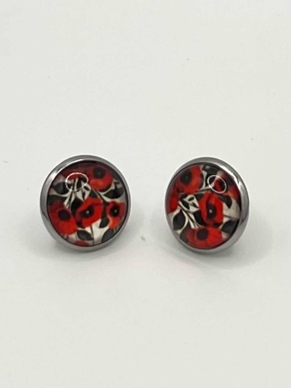Red Floral Stud Earrings – Minimalist Stainless Steel Petite Flower Earrings